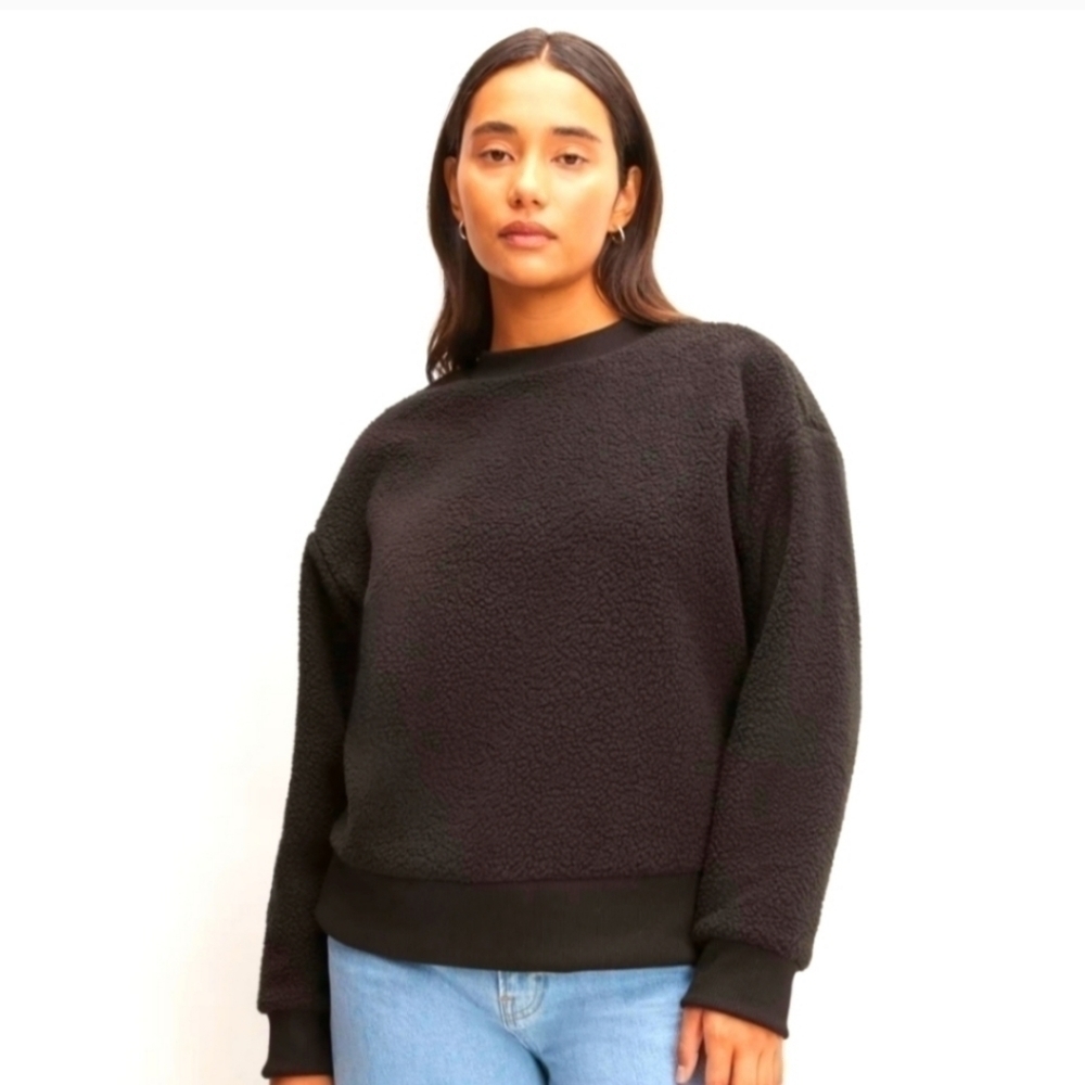 Everlane the renew fleece oversized crew sweatshirt black XS NWT